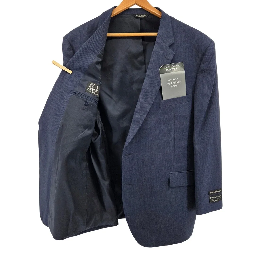 Jos. A. Bank Traveler Blazer Royal Blue Micro‎ Check Plaid Wool Sport Coat 52R